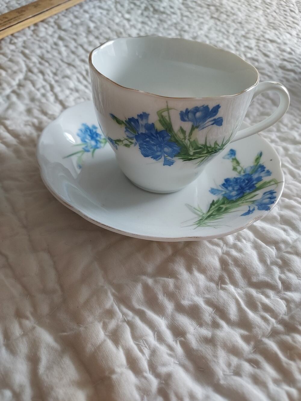 Vintage tea cup and saucer Cornflower / Bachelor Button Blue China EUC "950"